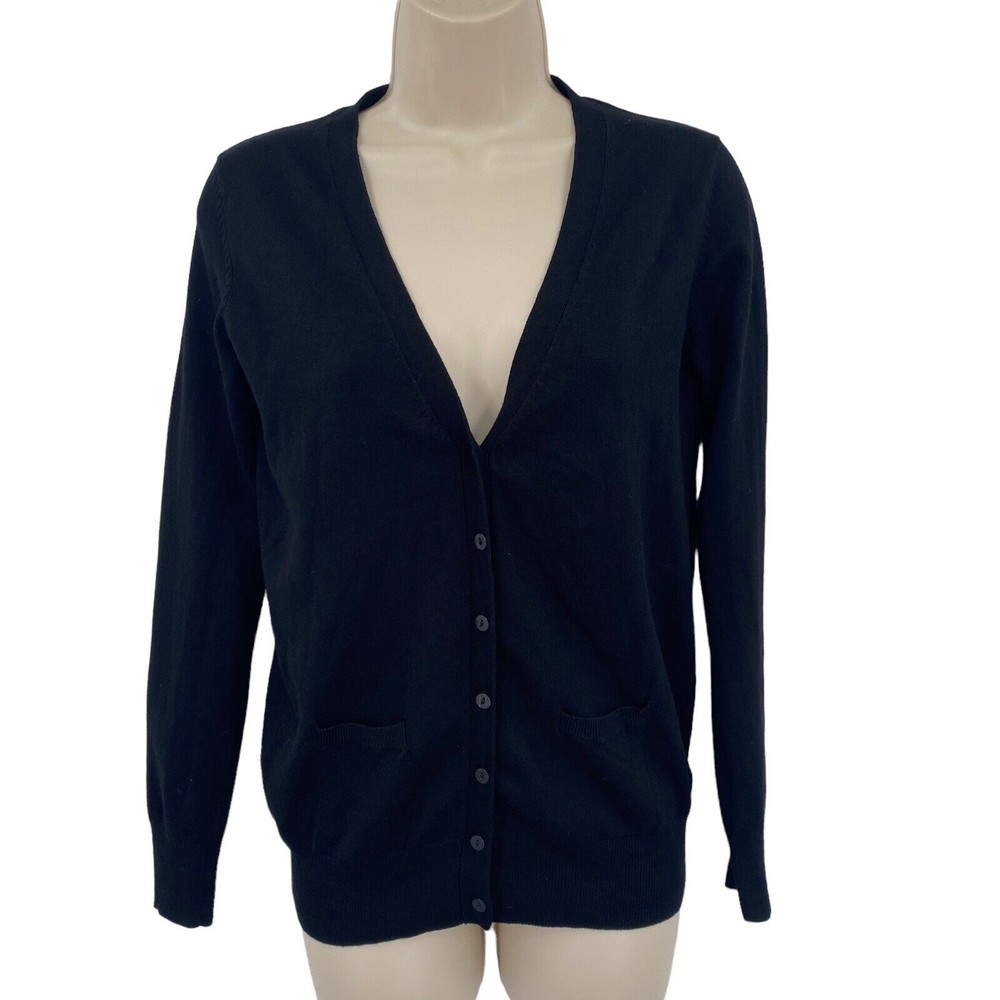 Isaac Mizrahi Sweater Small Women’s Solid Black Long Sleeve V-Neck Button NWT